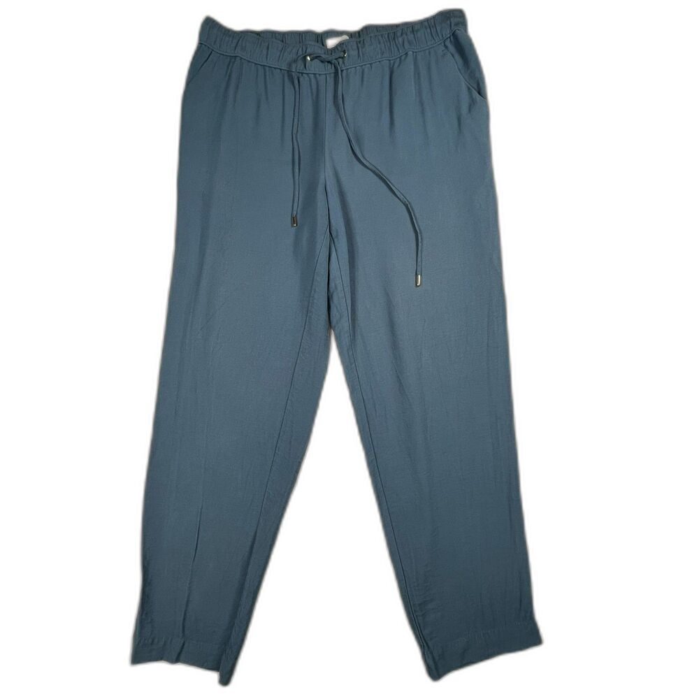 LOFT Womens Medium Blue Pull On Pants Drawstring Elastic Waist Straight Leg
